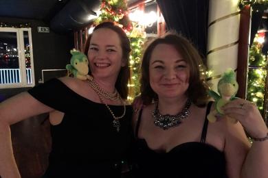 Rebecca McCaffry and Samantha White with Roger at the CIMA Christmas Party
