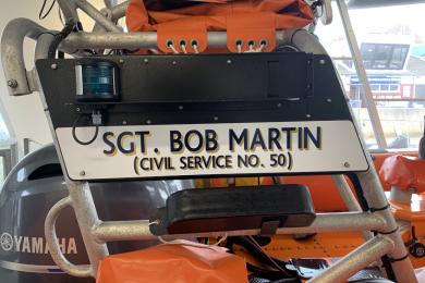 A lifeboat showing the name of Sgt Bob Martin (Civil Service No.50)