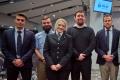 RNLI senior lifeguard Cameron Jacobie, Thomas McGinn, Emily Craven, Niall Robinson and RNLI helm Michael Stannard. Oz Nelson is not pictured.  Credit: Connor Wray