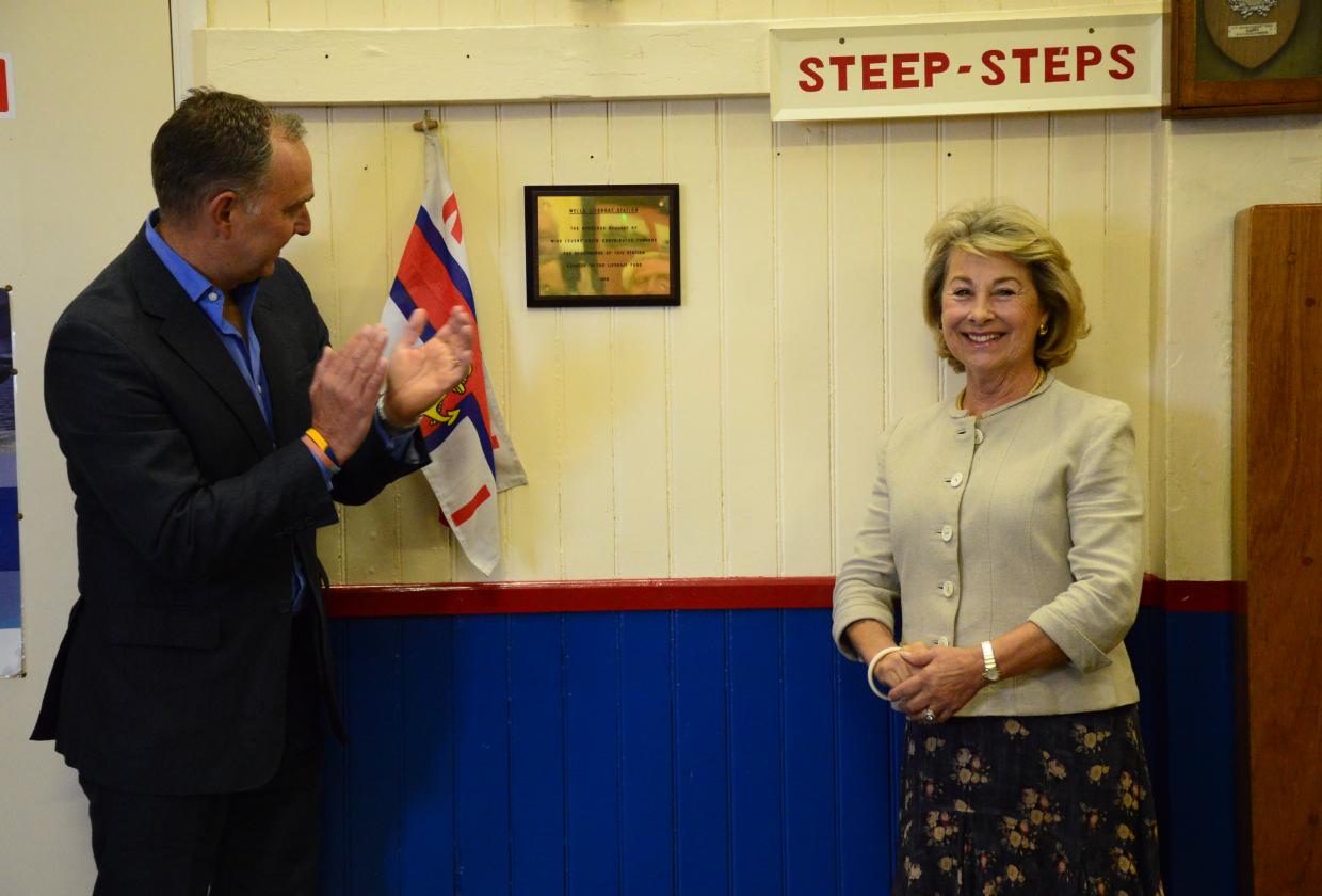 Sir Mark Sedwill, Chair of the Lifeboat Fund, unveils a plaque with Sarah, Countess of Leicester  