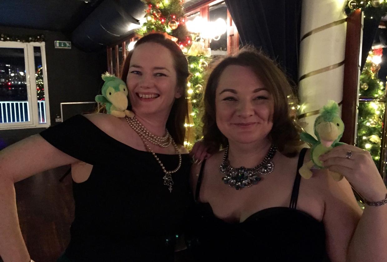 Rebecca McCaffry and Samantha White with Roger at the CIMA Christmas Party