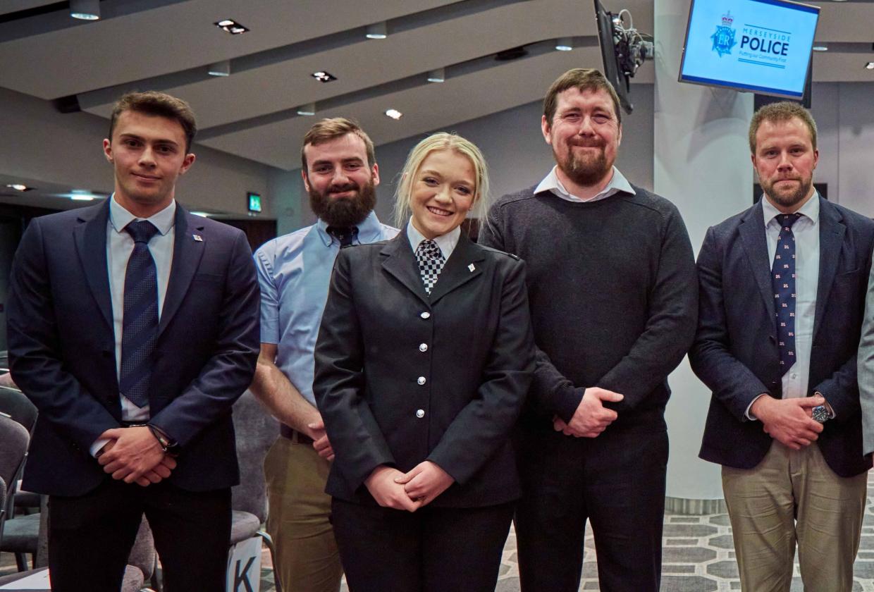 RNLI senior lifeguard Cameron Jacobie, Thomas McGinn, Emily Craven, Niall Robinson and RNLI helm Michael Stannard. Oz Nelson is not pictured.  Credit: Connor Wray