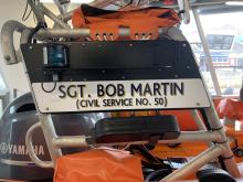 A lifeboat showing the name of Sgt Bob Martin (Civil Service No.50)